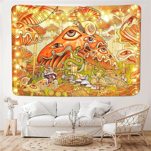 Mushroom Tapestry Hippie Eyes Tapestry Magic Plant Tapestry Snakes and Snails